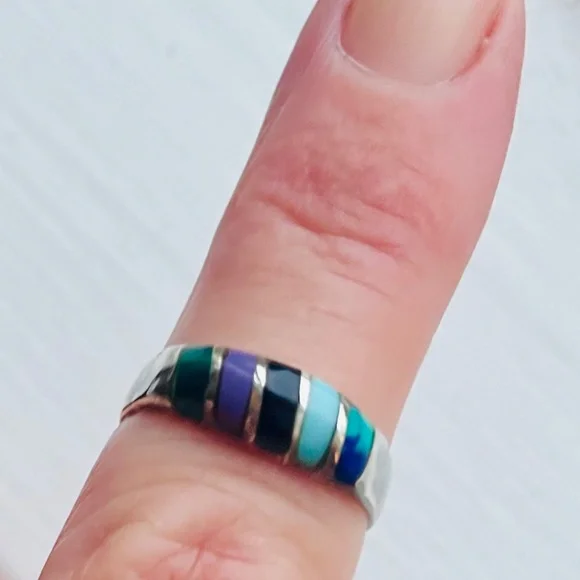 Vintage Multi-Color Stone 925 Sterling Silver Native American Size 6.5 Ring - Picture 2 of 3